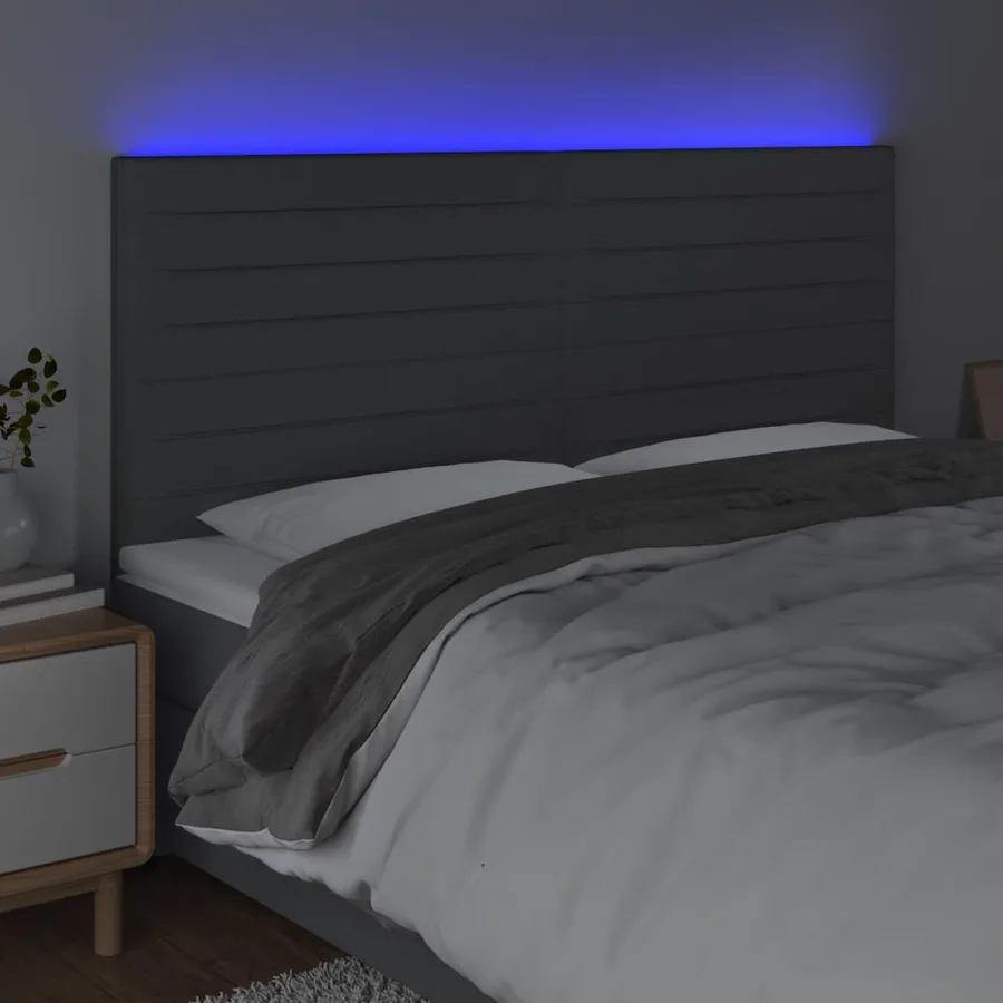 Tête de lit à LED Gris foncé 160x5x118/128 cm Tissu - 3