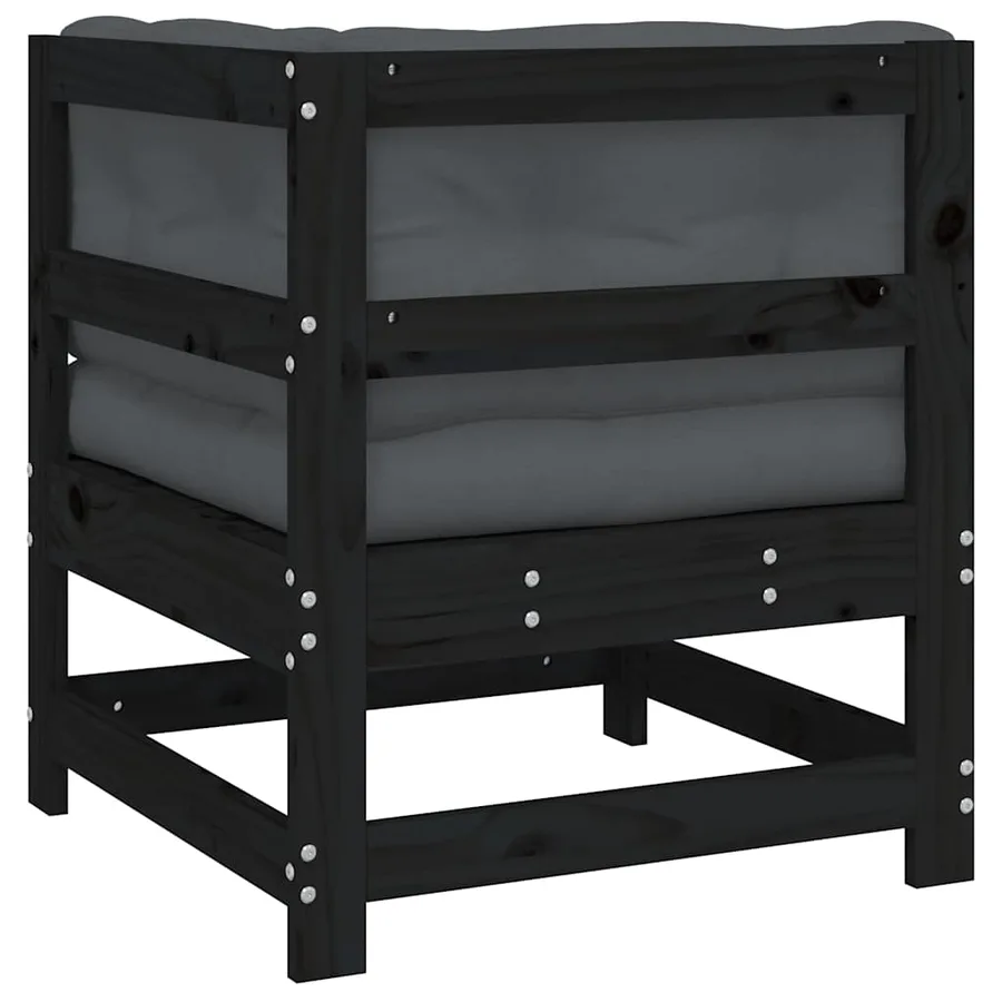 Canapé d'angle avec coussins noir bois de pin solide - 5