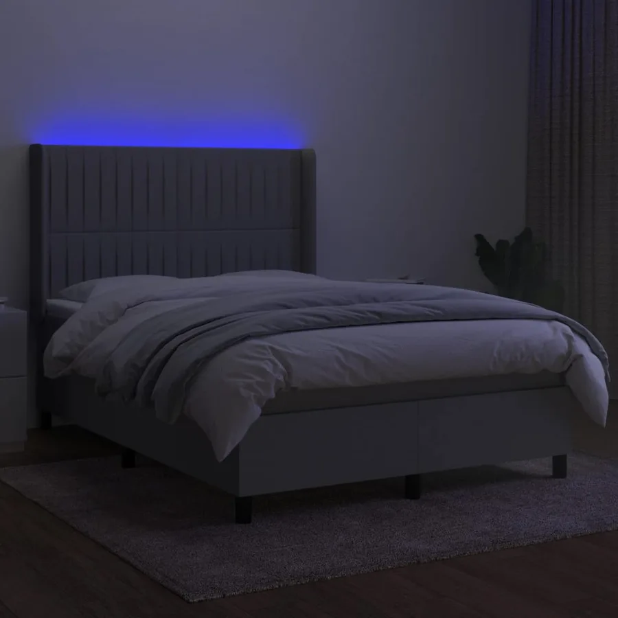 Sommier à lattes de lit matelas LED Gris clair 140x190 cm Tissu - 3