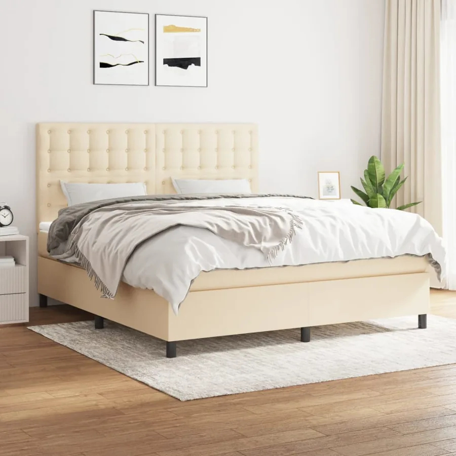 Sommier à lattes de lit avec matelas Crème 160x200 cm Tissu