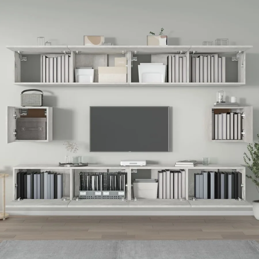 Ensemble de meubles TV 6 pcs Gris béton Bois d'ingénierie - 3