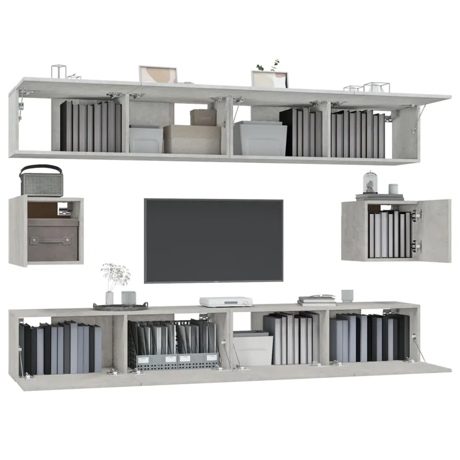 Ensemble de meubles TV 6 pcs Gris béton Bois d'ingénierie - 4