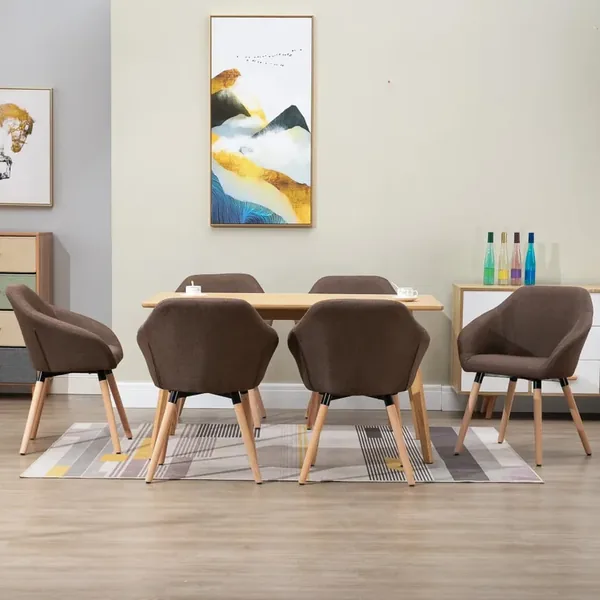 Chaises à manger lot de 6 marron tissu