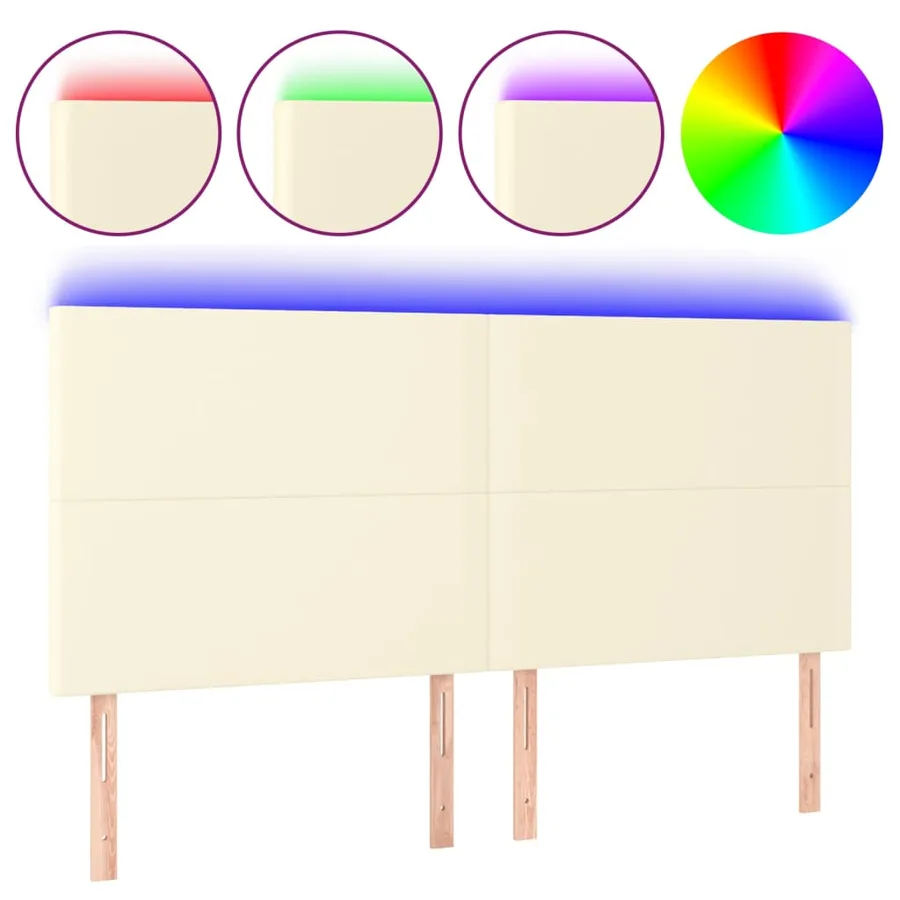 Tête de lit à LED Crème 160x5x118/128 cm Similicuir - 2