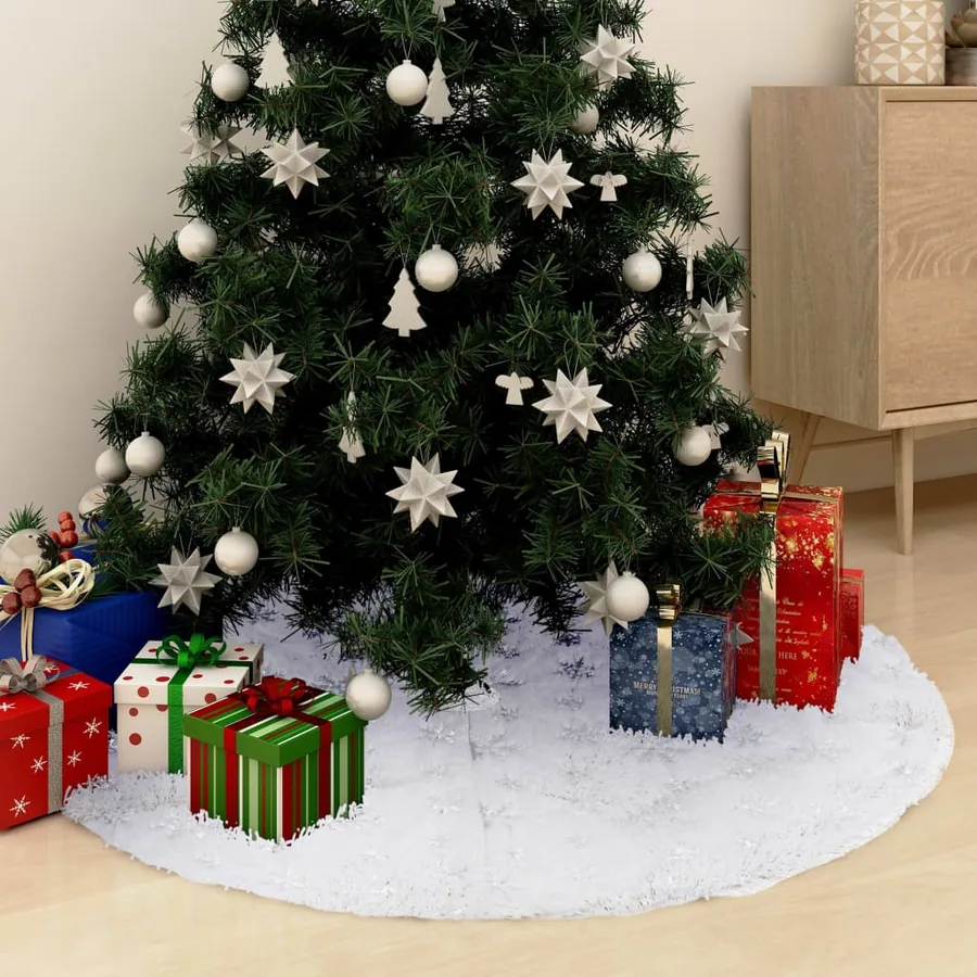 Jupe de sapin de Noël de luxe blanche 150 cm en fausse fourrure