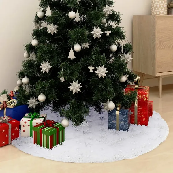 Jupe de sapin de Noël de luxe blanche 150 cm en fausse fourrure