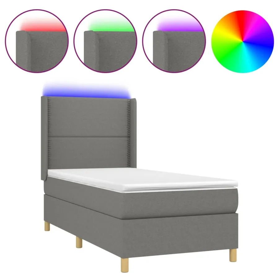 Sommier à lattes de lit matelas LED Gris foncé 100x200 cm Tissu - 2