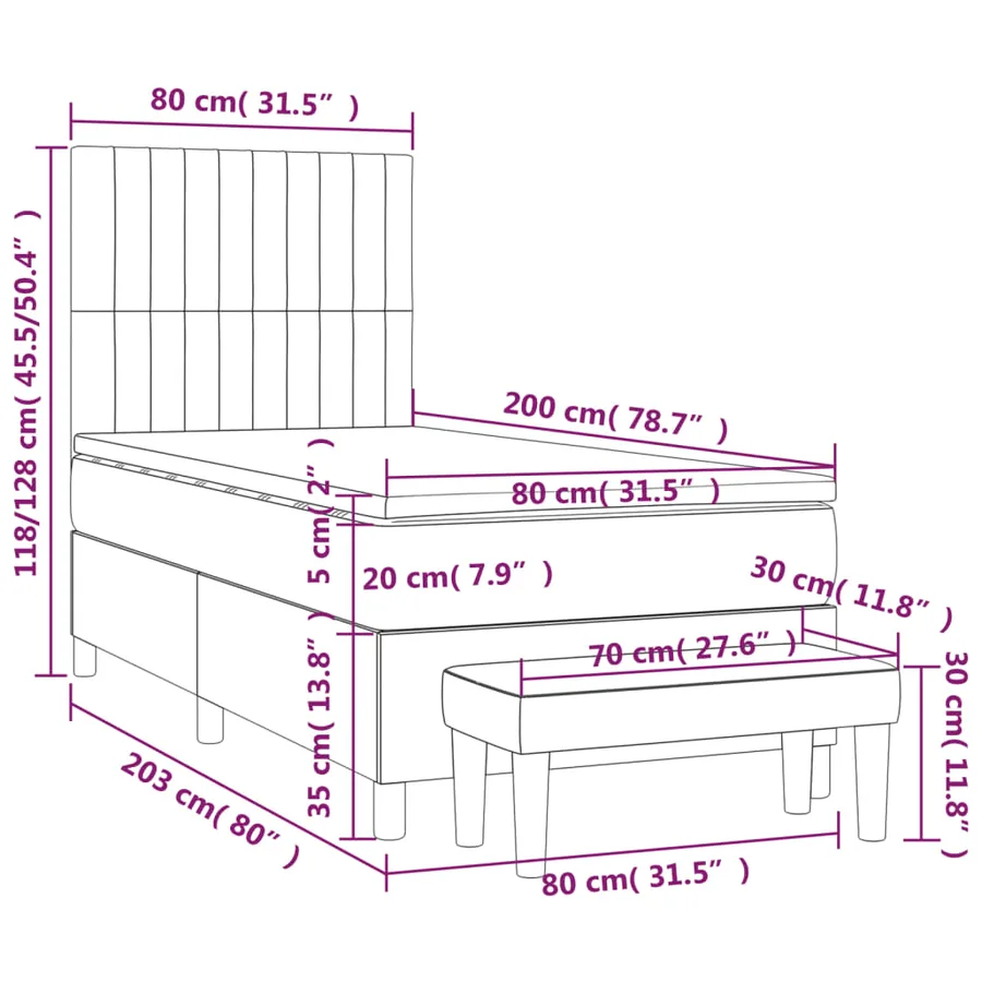 Sommier à lattes de lit avec matelas Crème 80x200 cm Tissu - 8