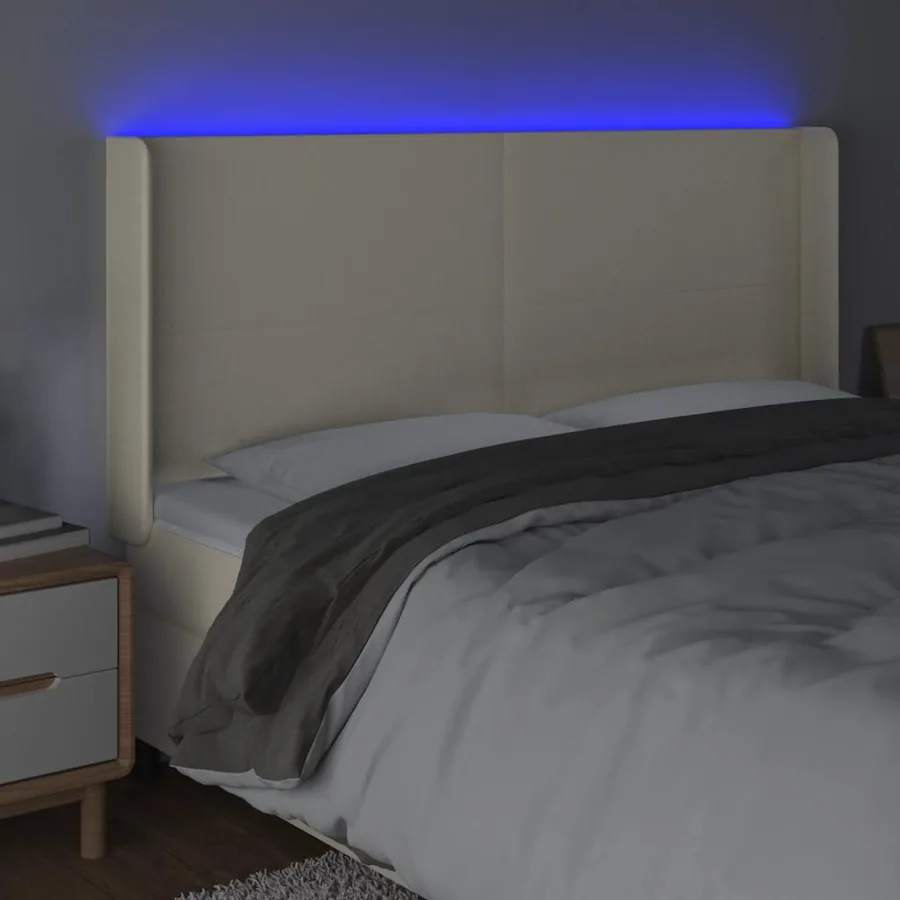 Tête de lit à LED Crème 163x16x118/128 cm Similicuir - 4
