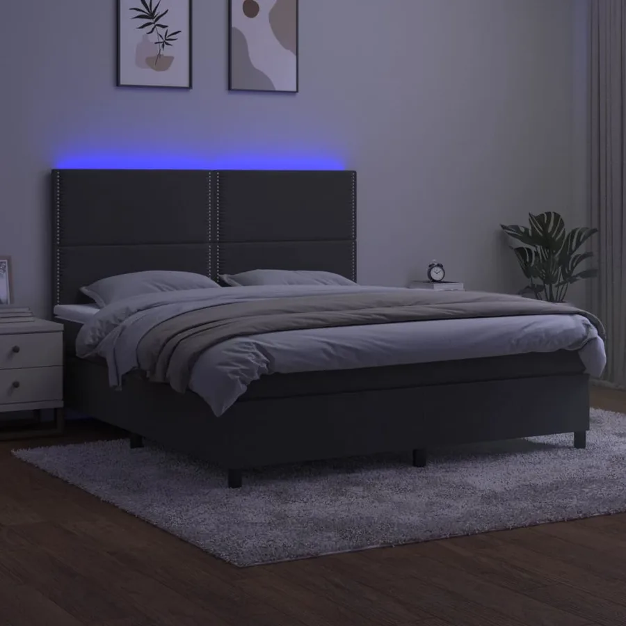 Sommier à lattes de lit matelas et LED Gris foncé 180x200 cm - 4