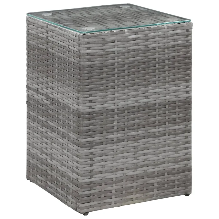 Table d'appoint à dessus en verre Gris 35x35x52 cm Poly rotin