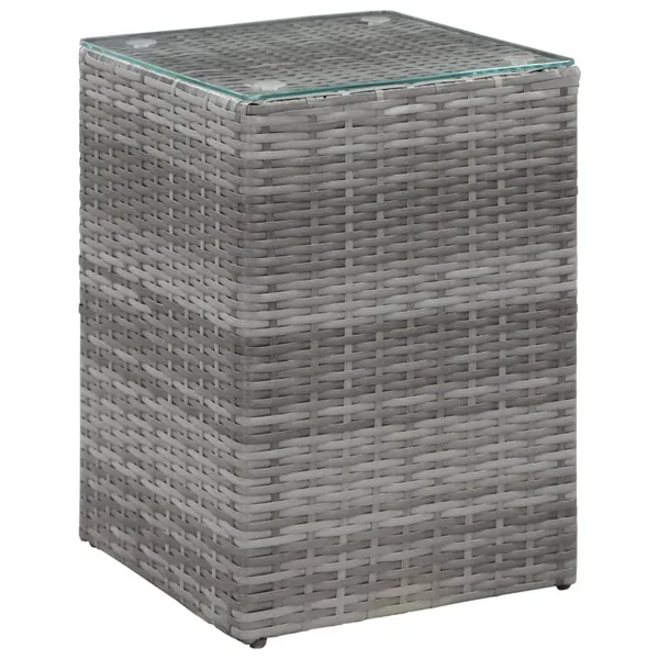 Table d'appoint à dessus en verre Gris 35x35x52 cm Poly rotin