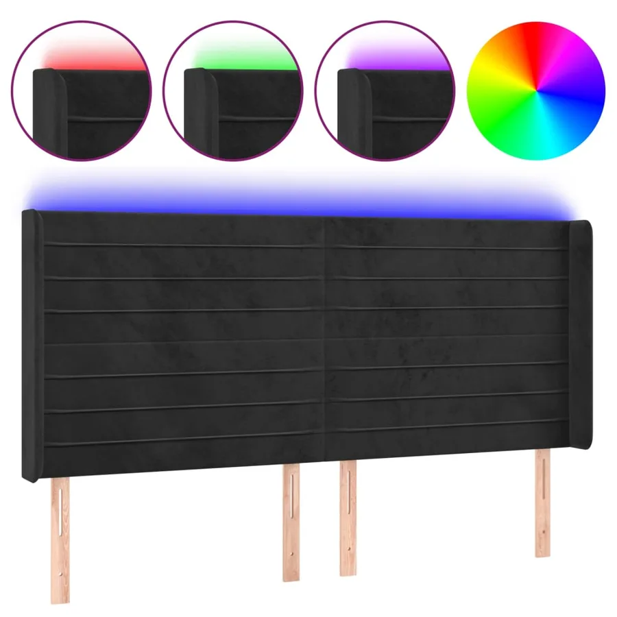 Tête de lit à LED Noir 203x16x118/128 cm Velours - 2