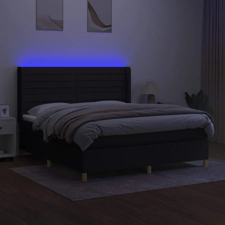 Sommier à lattes de lit matelas et LED Noir 160x200 cm Tissu - 3