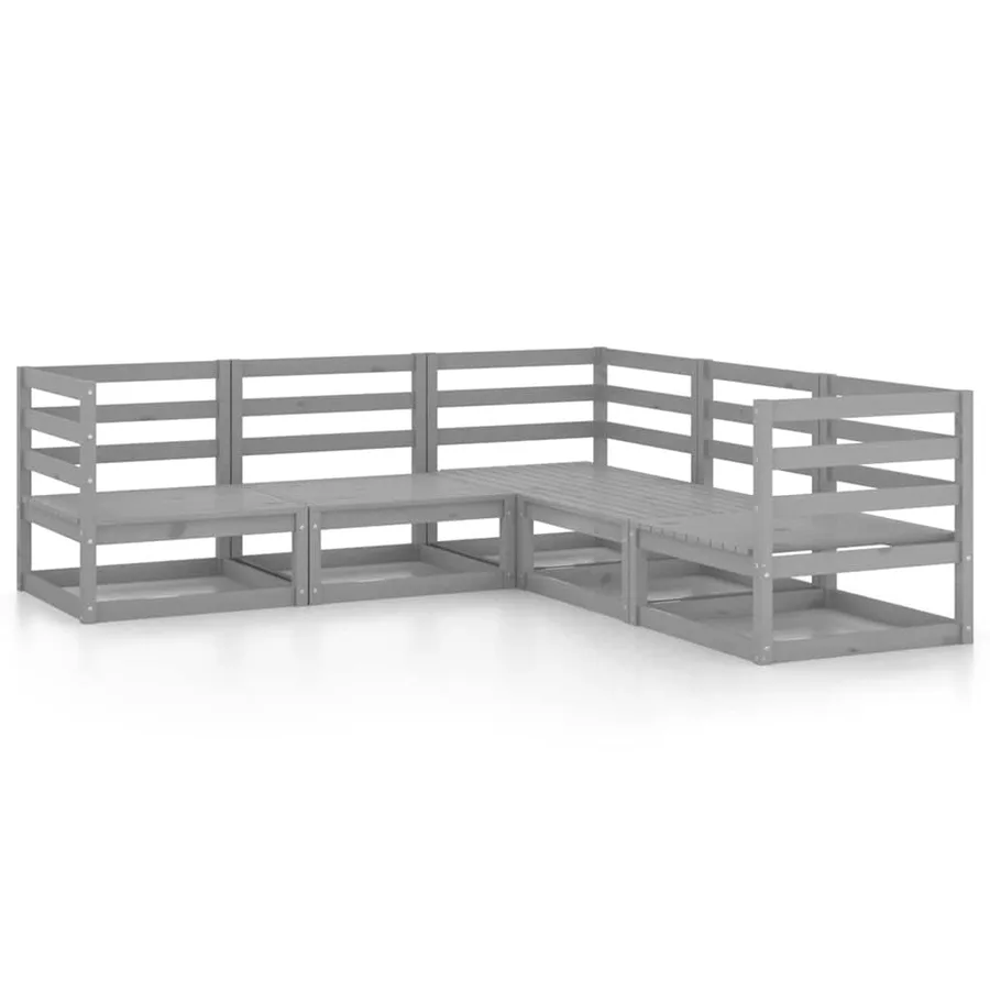 Salon de jardin 5 pcs gris bois de pin massif - 2