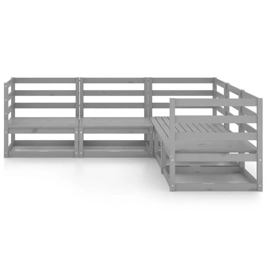 Salon de jardin 5 pcs gris bois de pin massif - 3