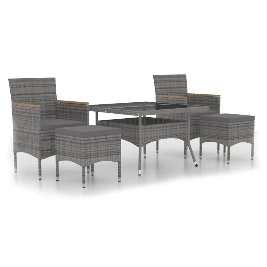 Ensemble à Manger jardin 5 pcs résine tressée verre trempé Gris - 2