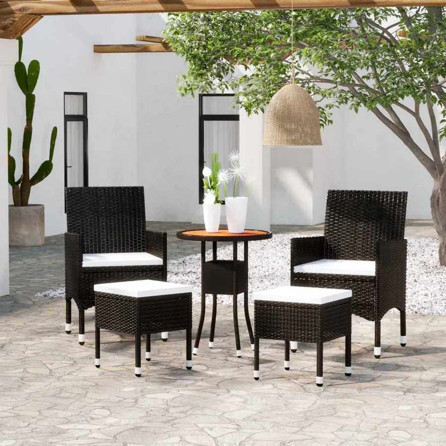 Salon de jardin 5 pcs Résine tressée Noir