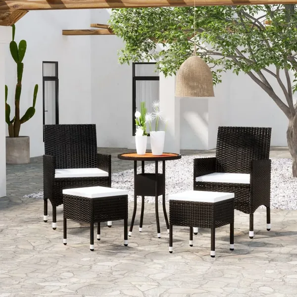 Salon de jardin 5 pcs Résine tressée Noir