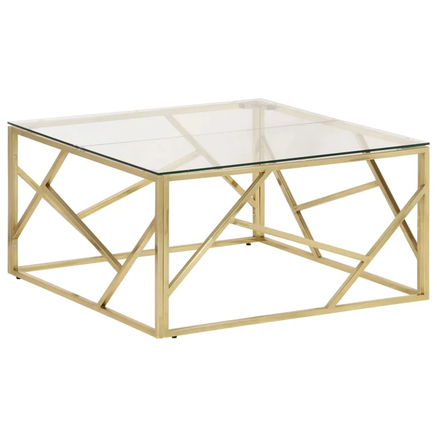 Table basse doré acier inoxydable et verre trempé - 2