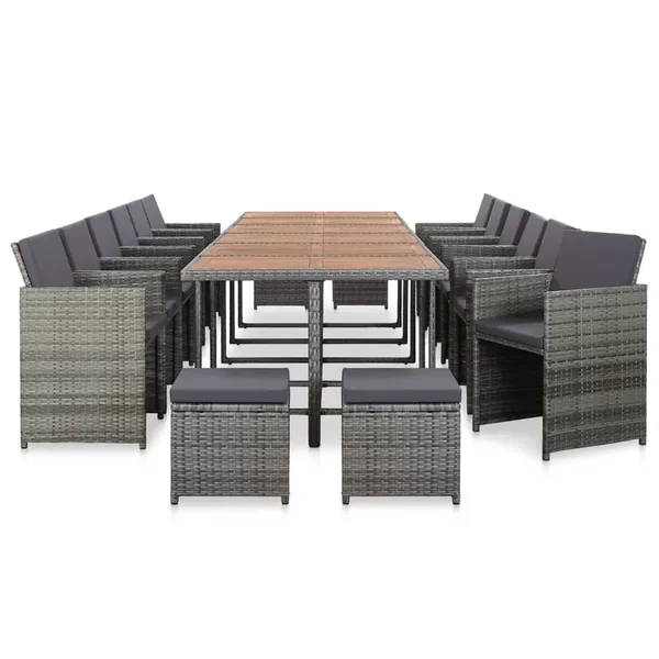Ensemble de salle à manger d'extérieur et coussins 17 pcs Gris