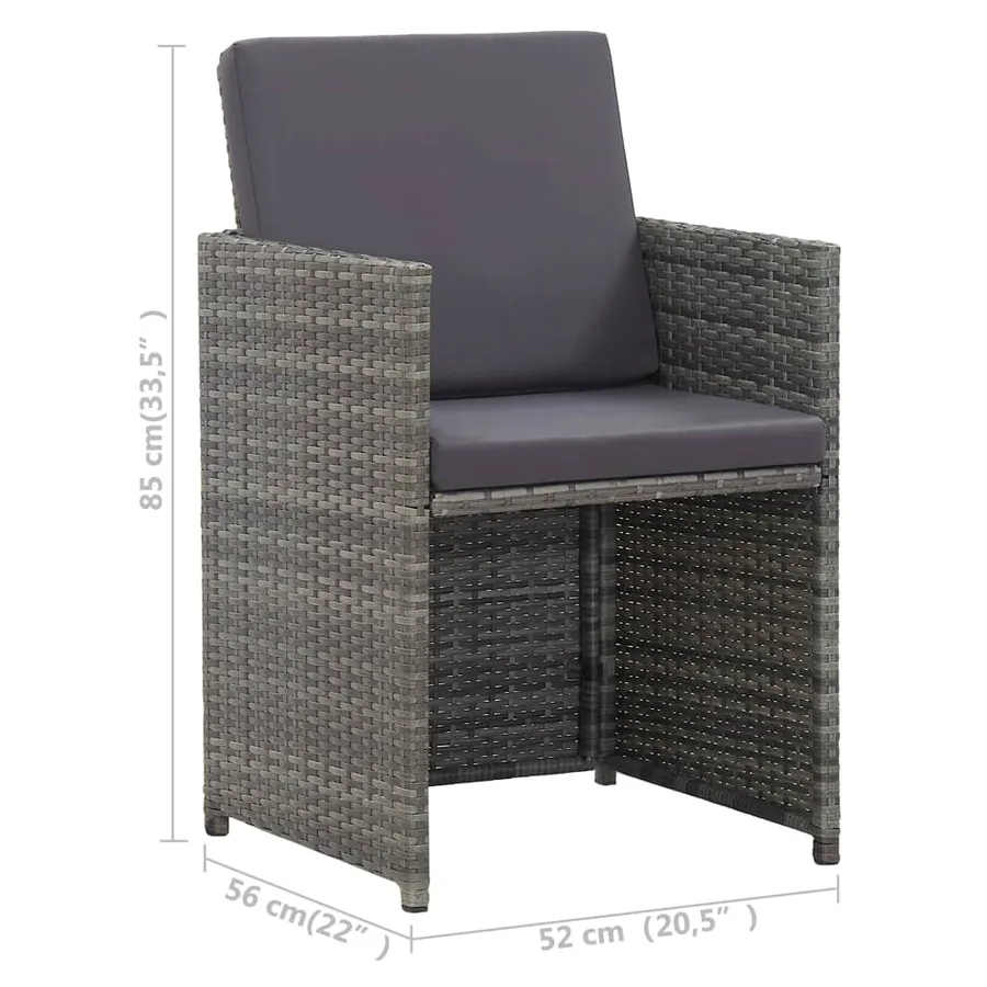 Ensemble de salle à manger d'extérieur et coussins 17 pcs Gris - 14