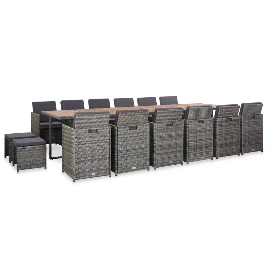 Ensemble de salle à manger d'extérieur et coussins 17 pcs Gris - 2