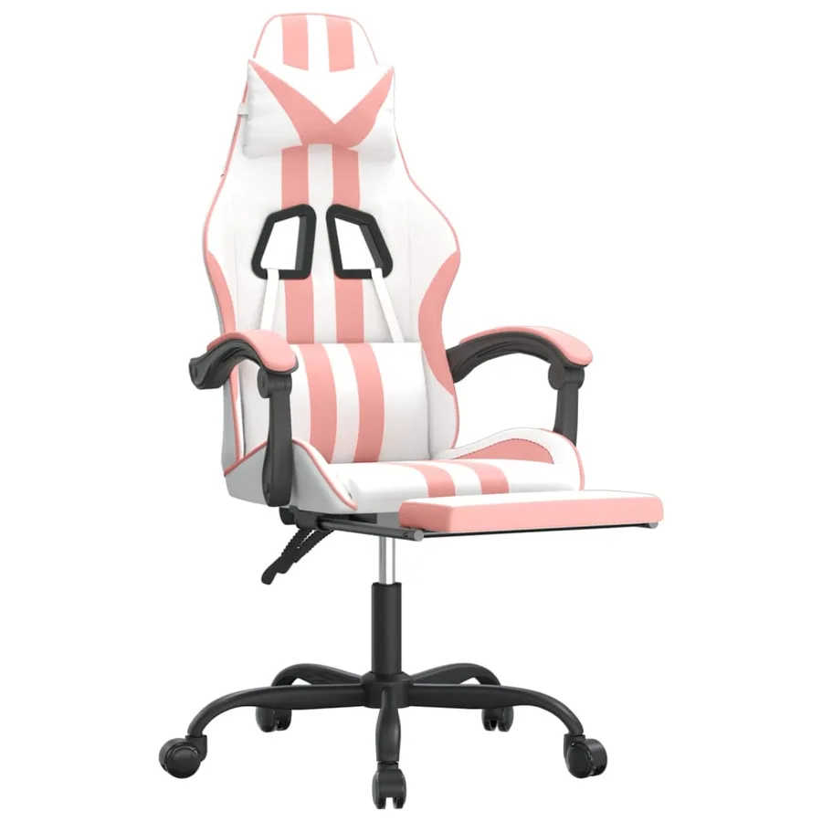 Chaise de jeu avec repose-pied Blanc et rose Similicuir - 6