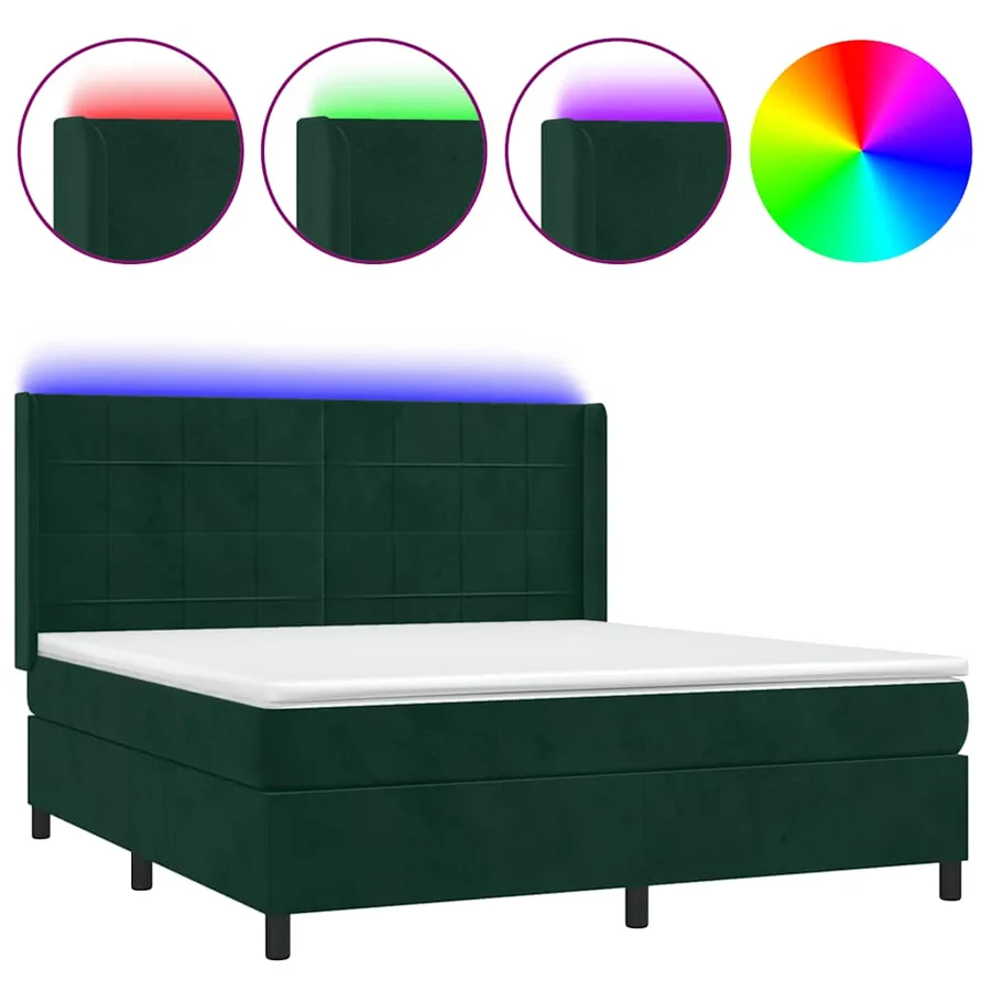 Sommier à lattes de lit matelas et LED Vert foncé 180x200 cm - 2