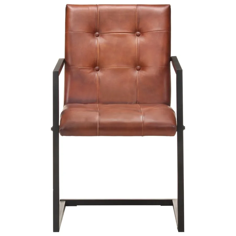 Chaises à manger cantilever lot de 4 marron cuir véritable - 3