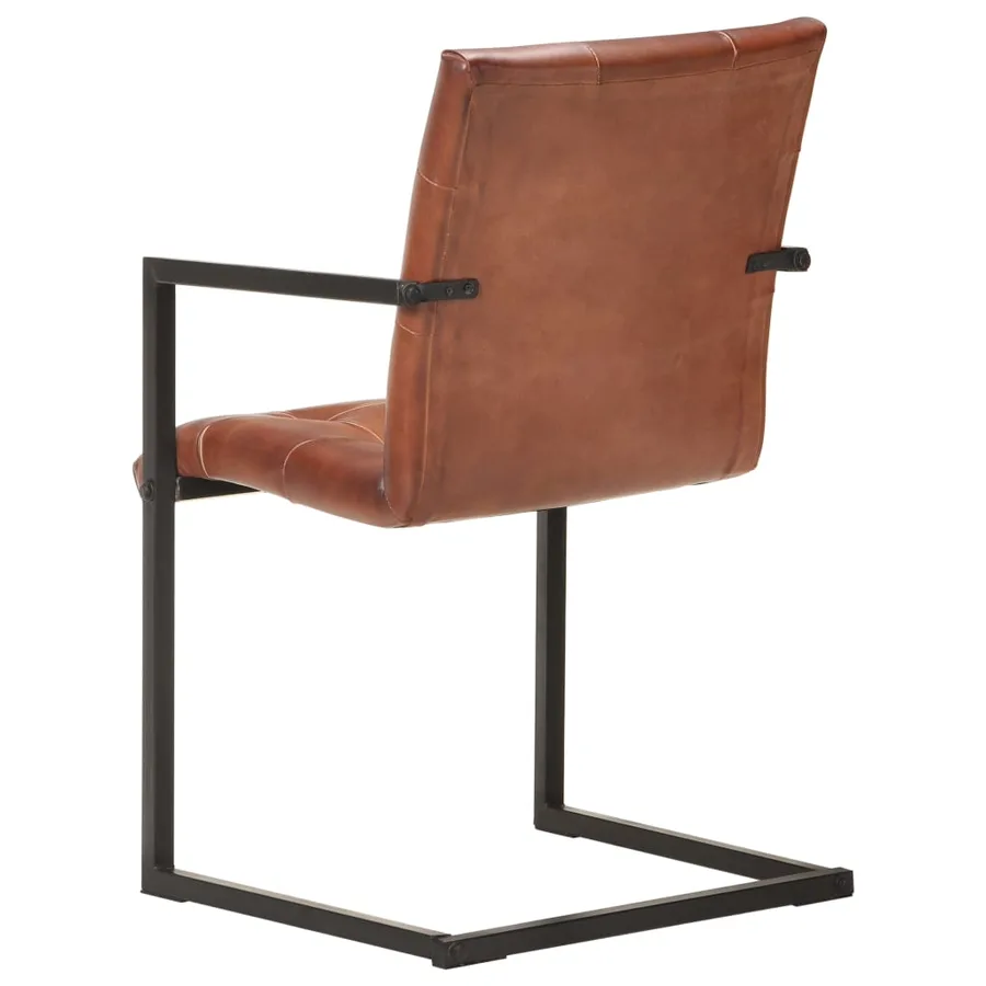 Chaises à manger cantilever lot de 4 marron cuir véritable - 5