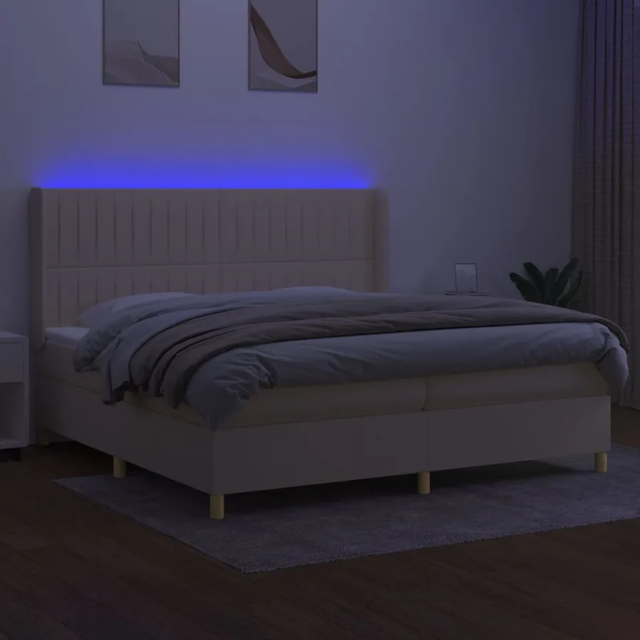 Sommier à lattes de lit matelas et LED Crème 200x200 cm Tissu - 3
