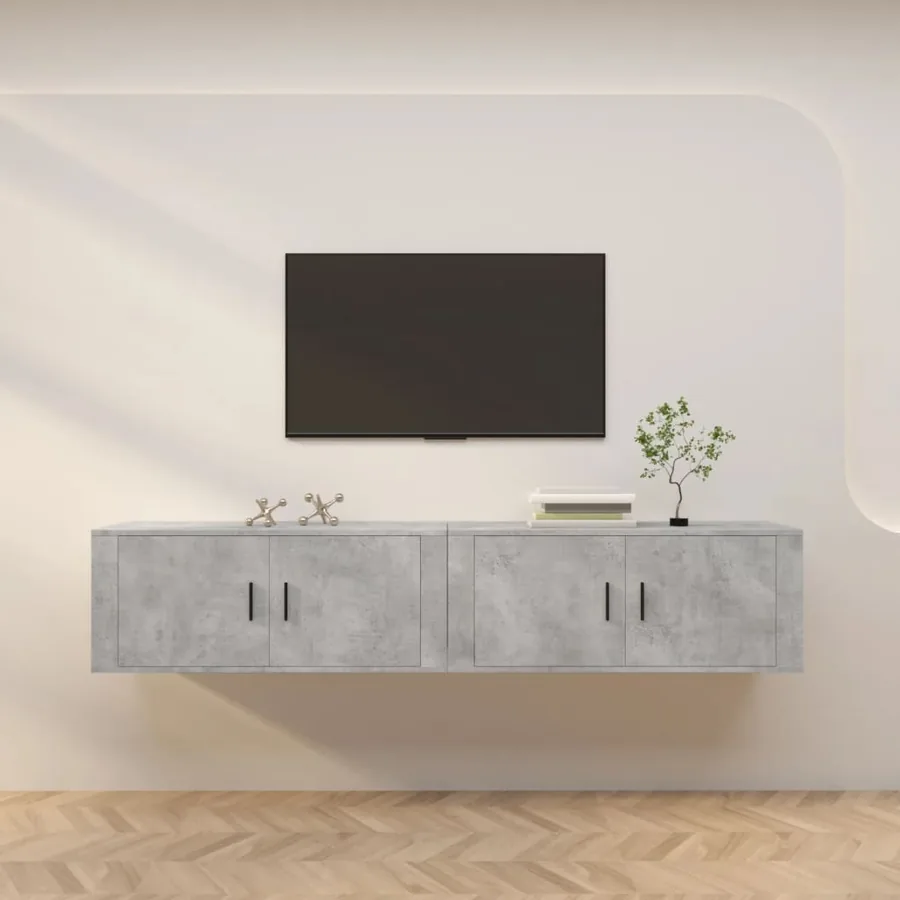 Meubles TV muraux 2 pcs gris béton 100x34,5x40 cm