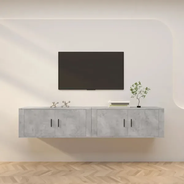 Meubles TV muraux 2 pcs gris béton 100x34,5x40 cm