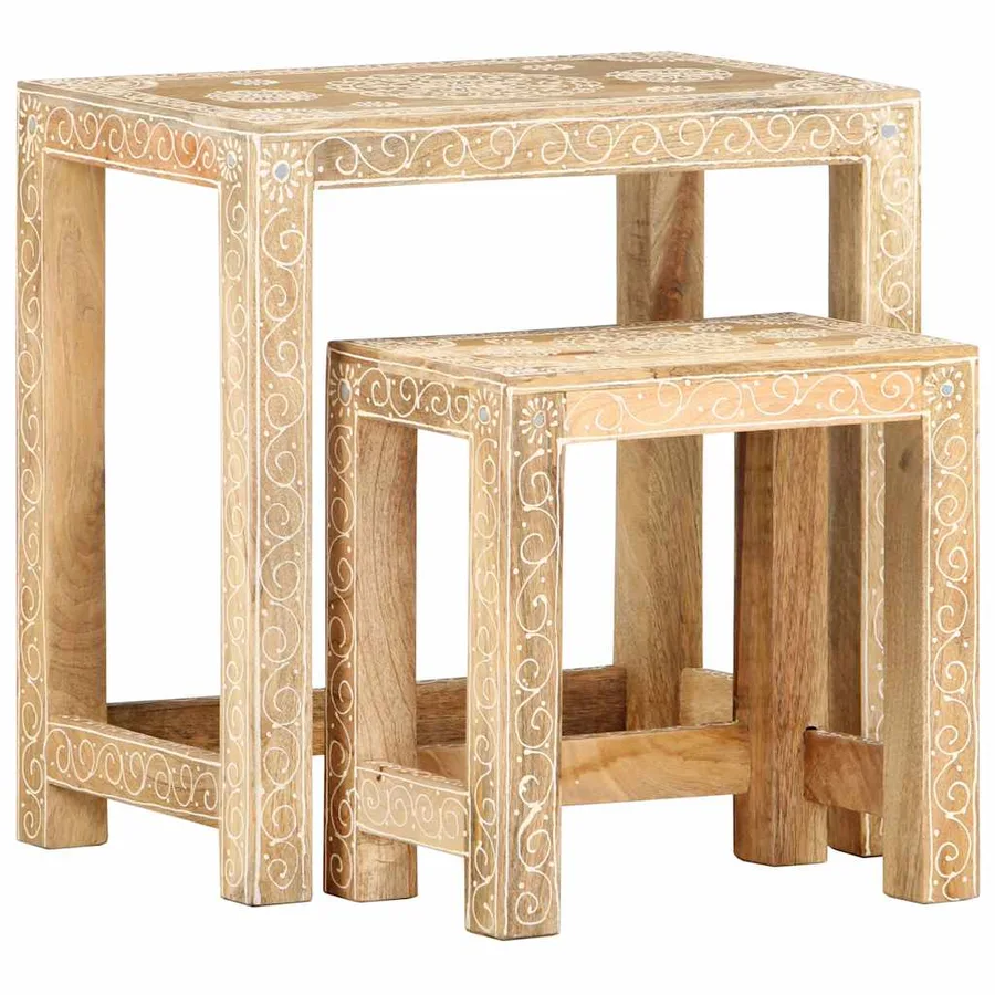 Tables d'appoint peintes à la main 2pcs Bois de Manguier solide - 10
