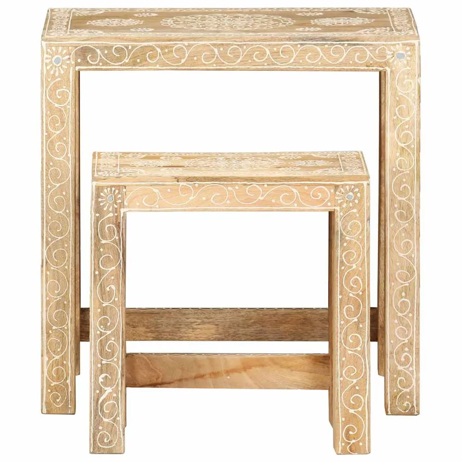 Tables d'appoint peintes à la main 2pcs Bois de Manguier solide - 2