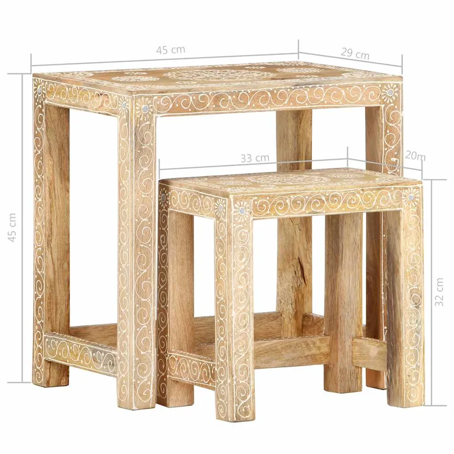 Tables d'appoint peintes à la main 2pcs Bois de Manguier solide - 6