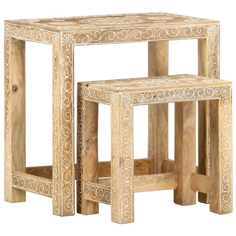 Tables d'appoint peintes à la main 2pcs Bois de Manguier solide - 7