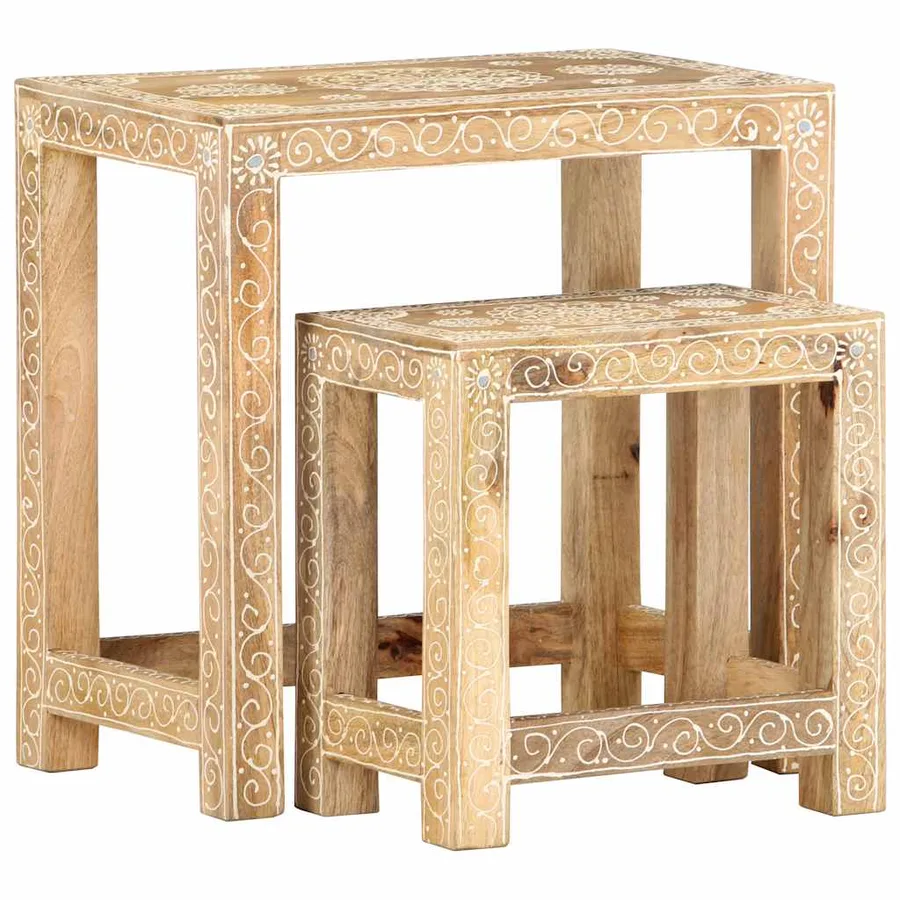 Tables d'appoint peintes à la main 2pcs Bois de Manguier solide - 8