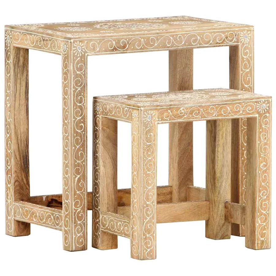 Tables d'appoint peintes à la main 2pcs Bois de Manguier solide - 9
