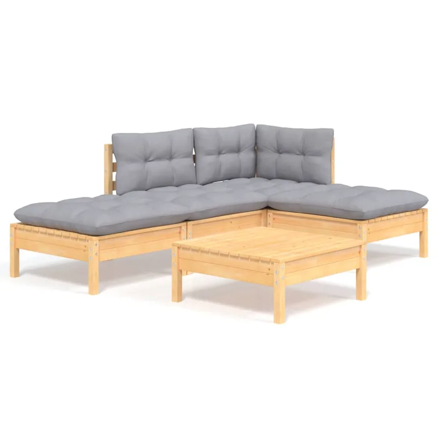 Salon de jardin 5 pcs avec coussins gris bois de pin - 2