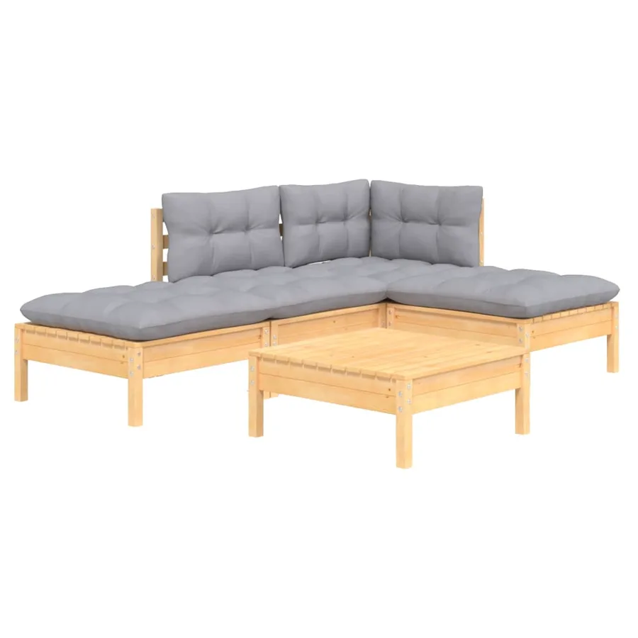 Salon de jardin 5 pcs avec coussins gris bois de pin - 3