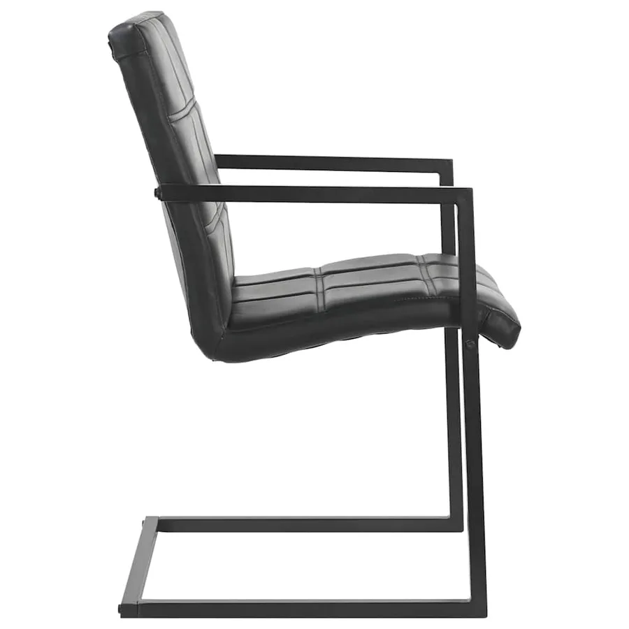 Chaises à manger cantilever lot de 2 noir cuir véritable - 3