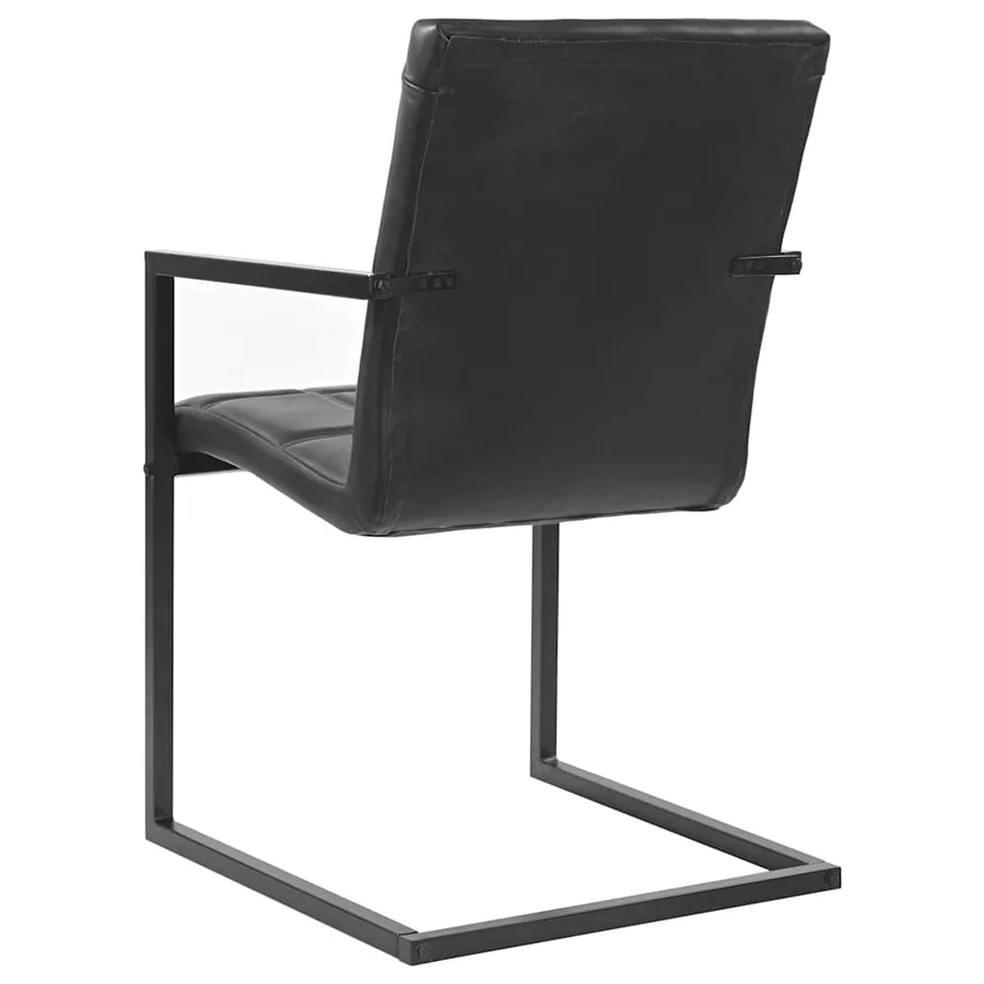Chaises à manger cantilever lot de 2 noir cuir véritable - 4
