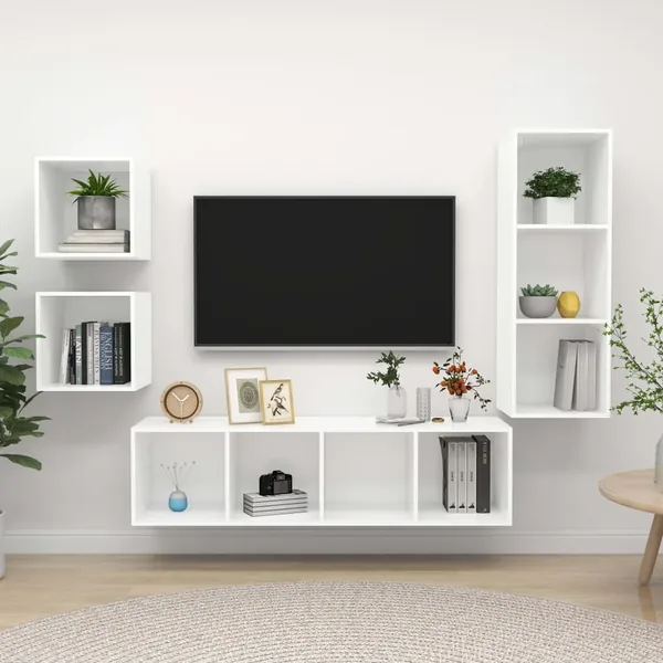 Ensemble de meuble TV 4 pcs Blanc Bois d'ingénierie
