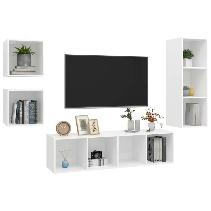 Ensemble de meuble TV 4 pcs Blanc Bois d'ingénierie - 3