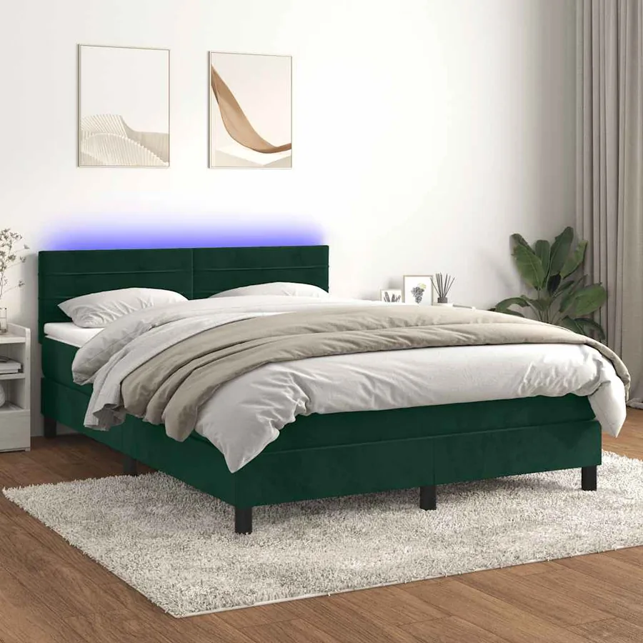 Sommier à lattes de lit avec matelas LED Vert foncé 140x190 cm