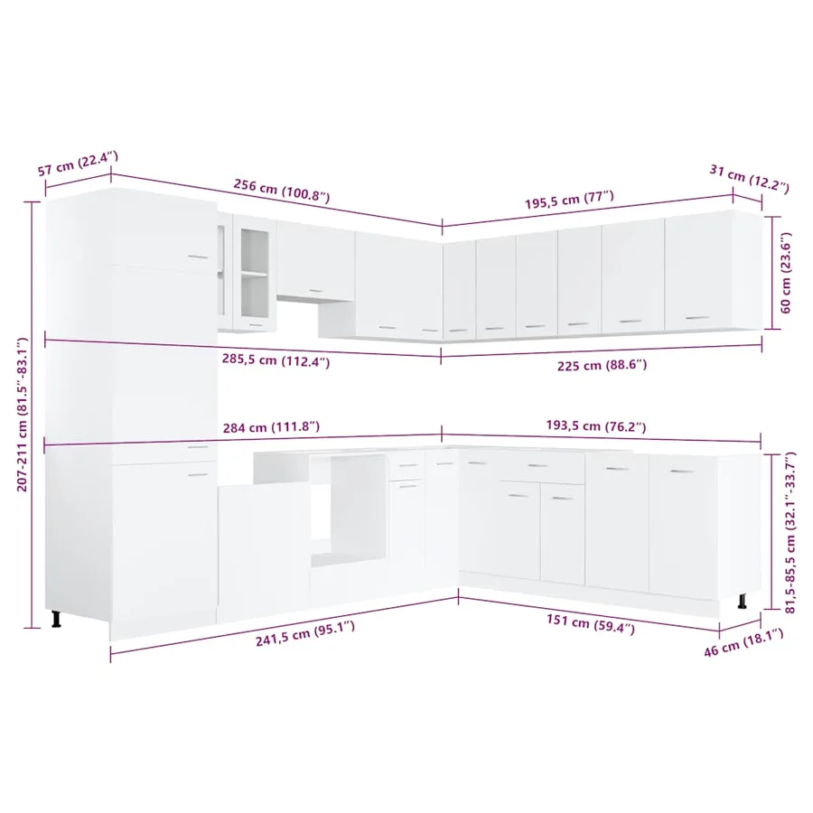 Ensemble de 14 meubles de cuisine "Lyon" en bois d'ingénierie blanc - 6
