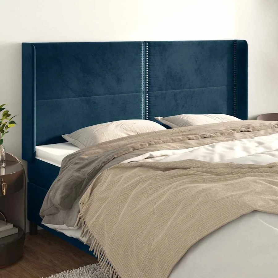 Tête de lit avec oreilles Bleu foncé 163x16x118/128 cm Velours