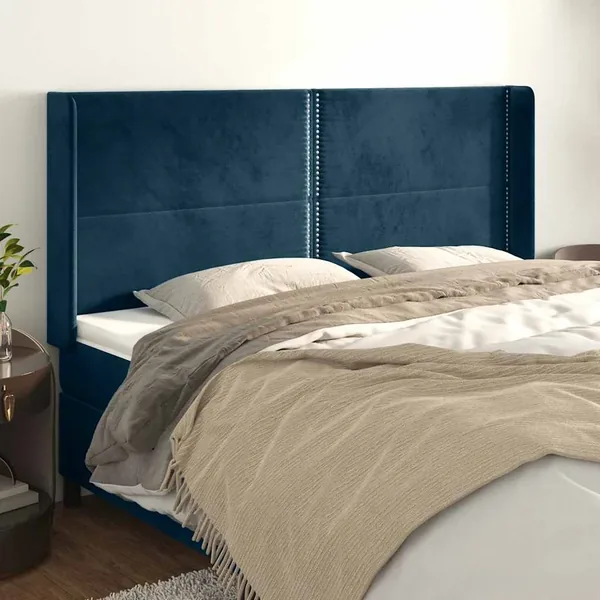 Tête de lit avec oreilles Bleu foncé 163x16x118/128 cm Velours